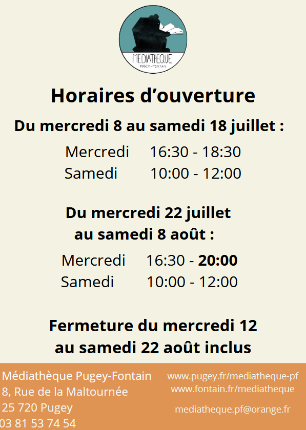 horaires médiathèque été